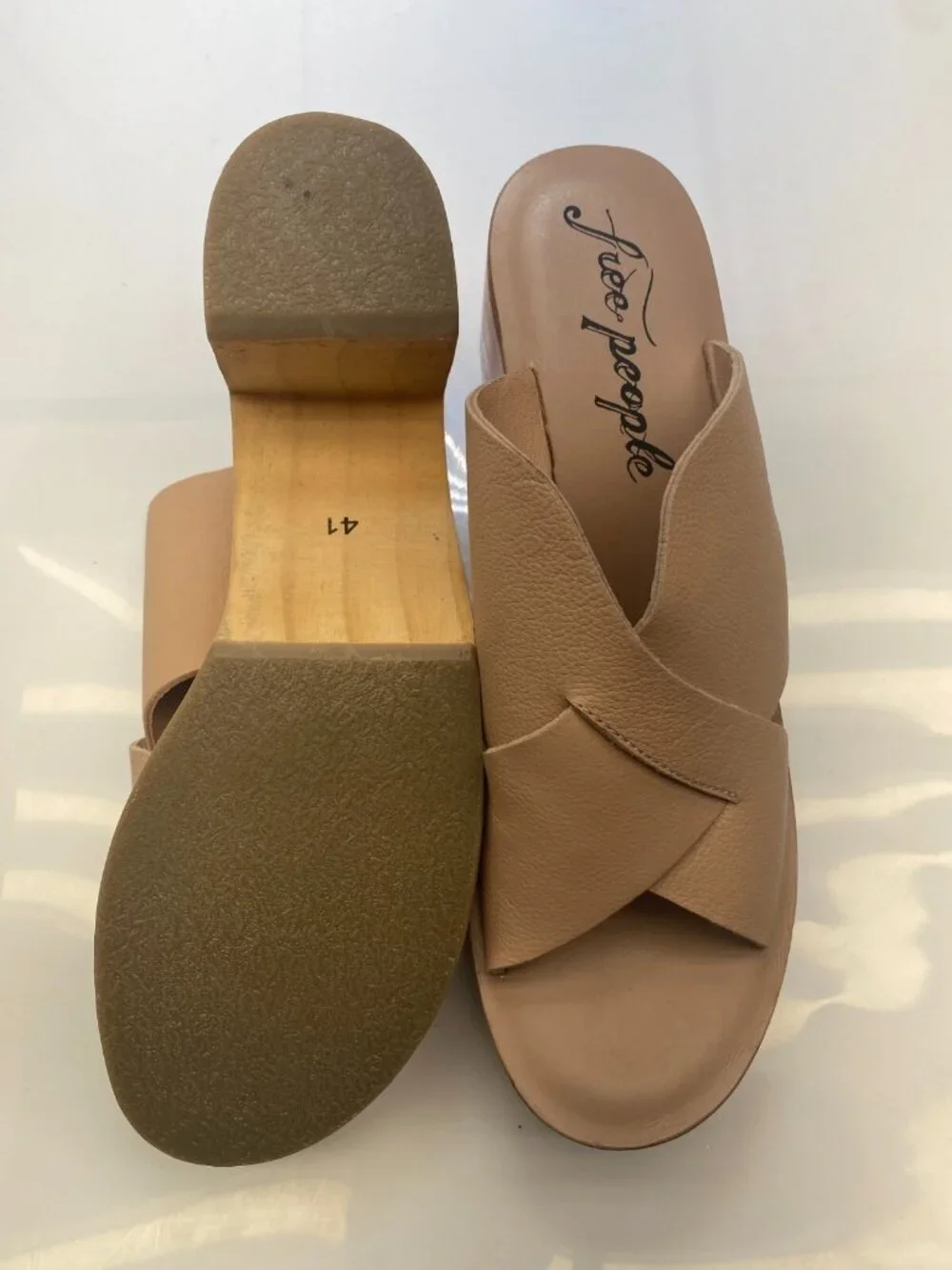 Free People Women's Kora Pink Leather Platform Heel Sandal Sz 41- USA  11
